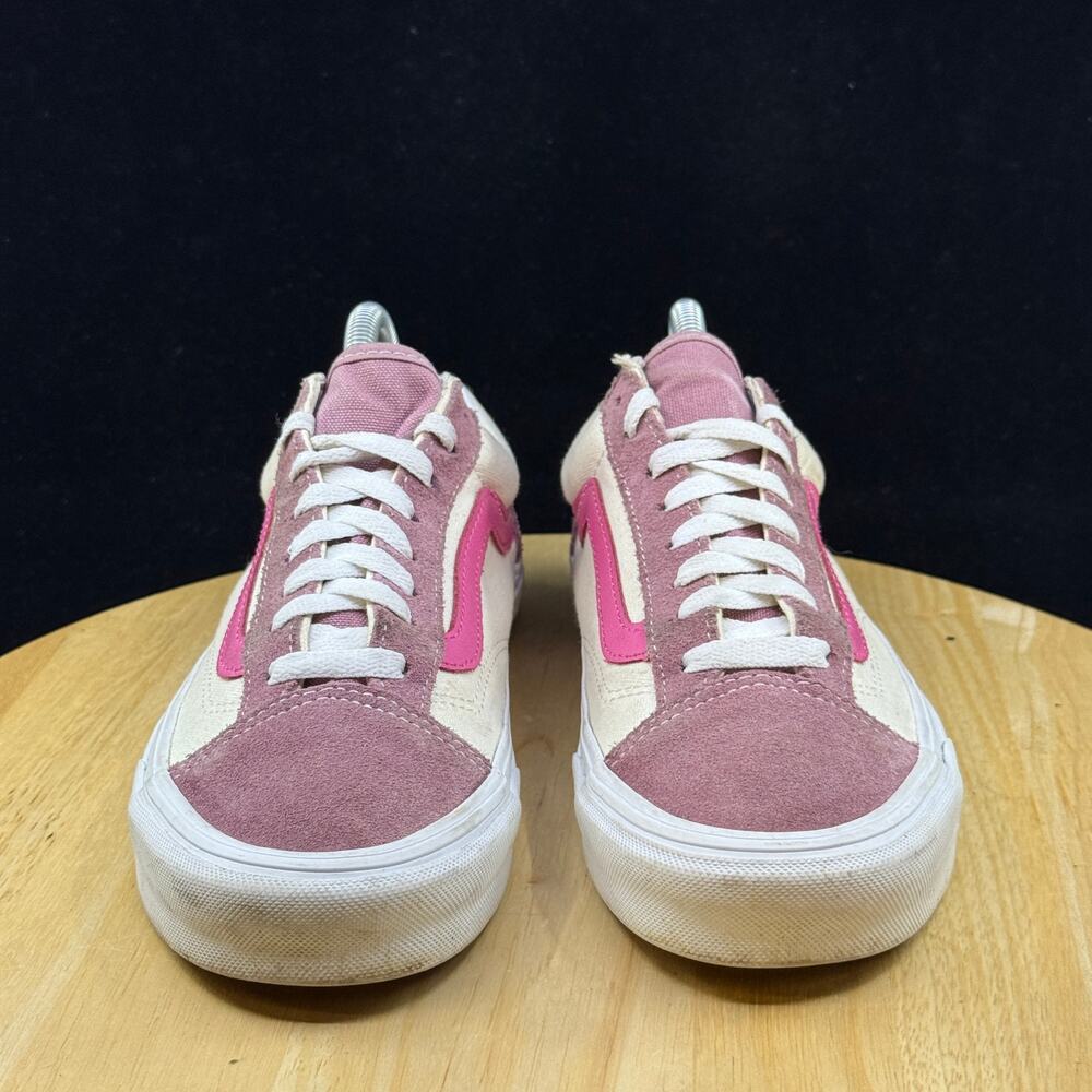 Vans Old Skool Shoes Women’s Size 8.5 White Pink Canvas Low Lace Up Skate - Picture 5 of 10